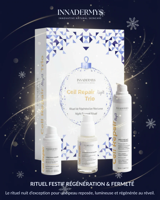 Coffret de Noel Cell Repair Night Trio par Innadermys - Rituel de Régénération nocturne - Le rituel nuit d'exception pour une peau reposé, lumineuse et régénérée au réveil. 