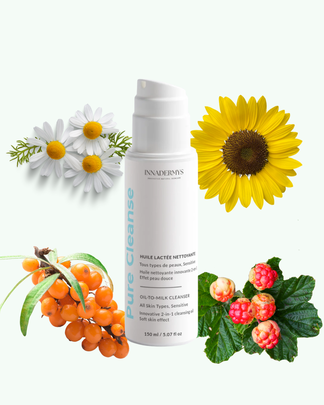 Ingredients botaniques de l'huile lactée nettoyante Innadermys
