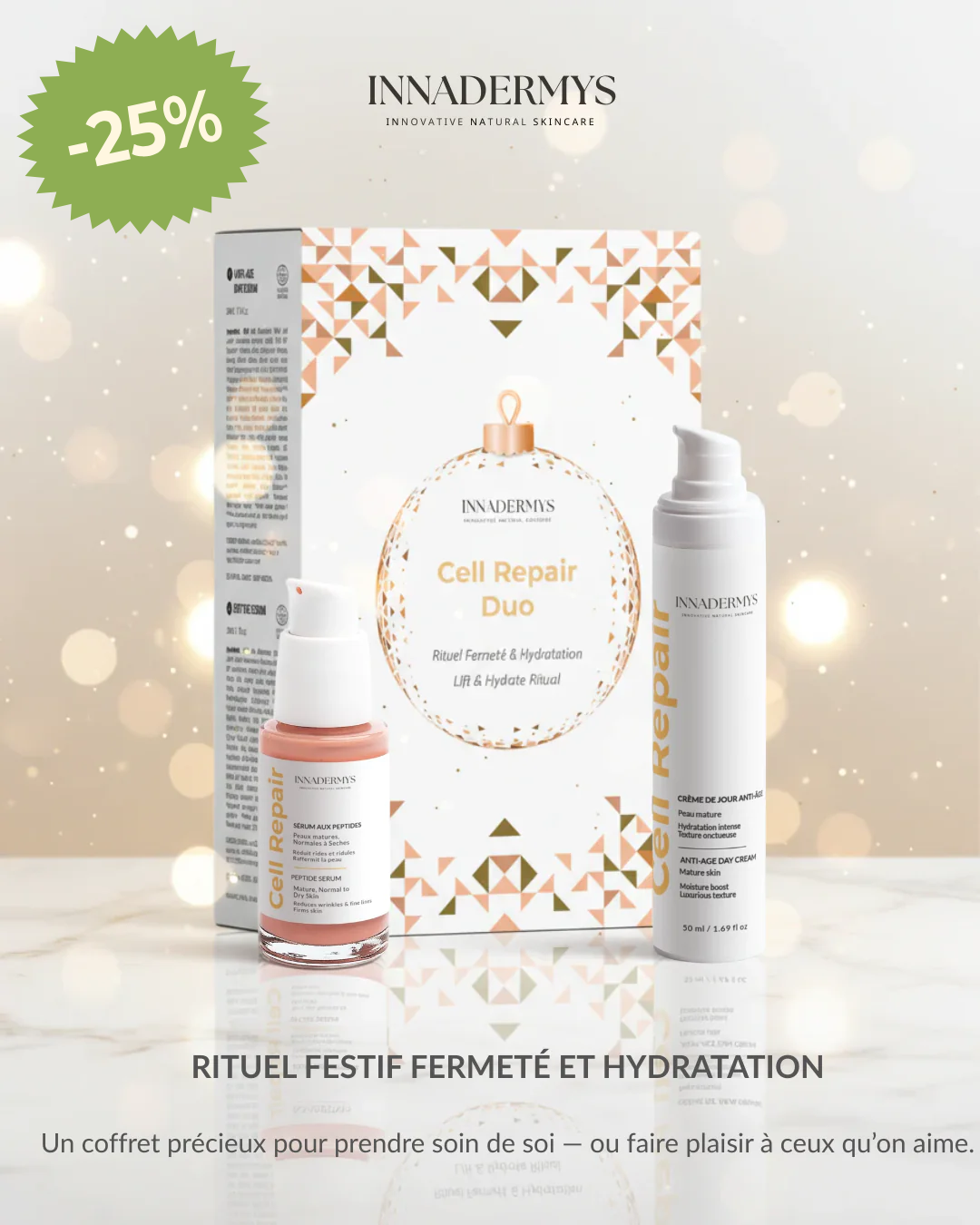 Coffret Noel édition limitée Cell Repair Duo Rituel Fermeté et Hydratation Innadermys
