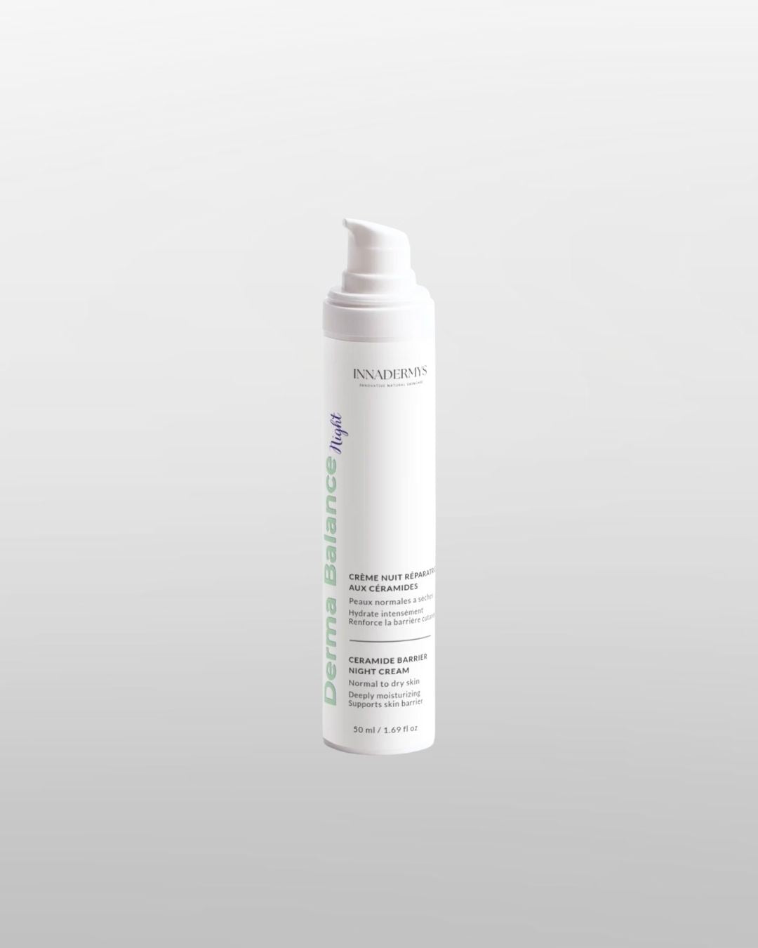 Flacon airless de crème de nuit régénératrice aux céramides Derma Balance night