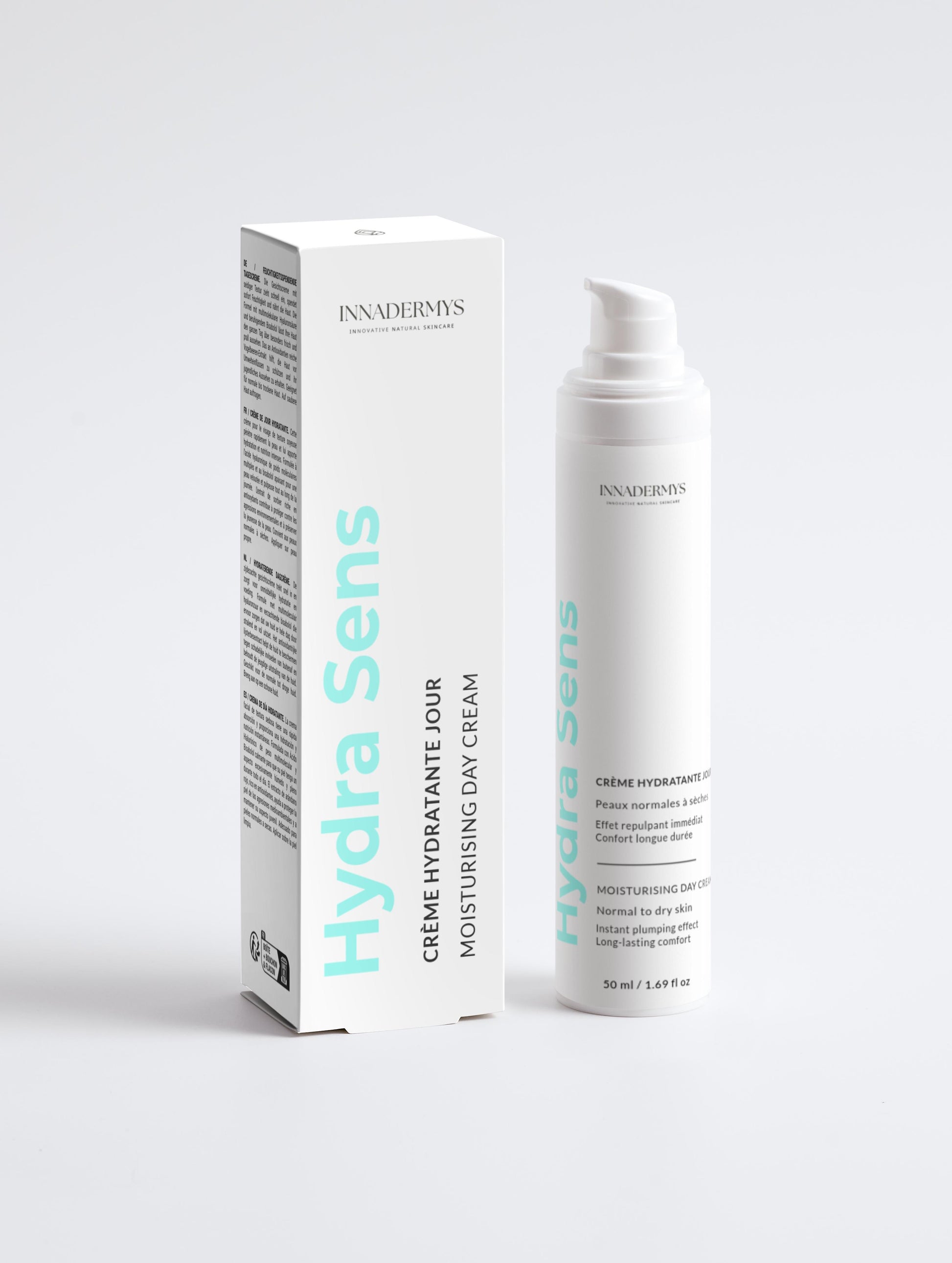 Flacon et boite Crème hydratante jour Hydra sens Innadermys