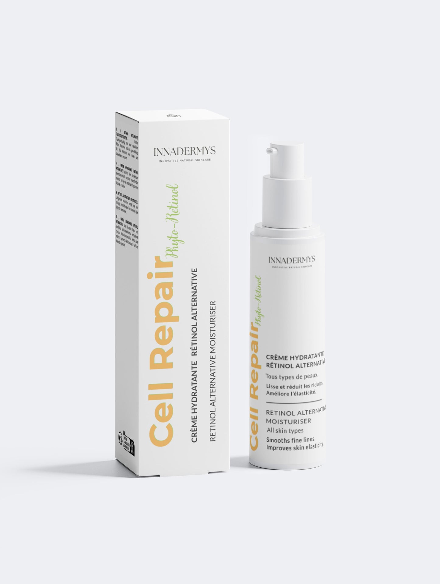 Flacon et boite Crème hydratante retinol alternative Cell Repair Phyto-Retinol Innadermys