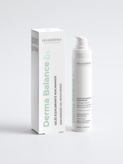 Flacon et boite Gelée équilibrante niacinamide Derma Balance B3 Innadermys