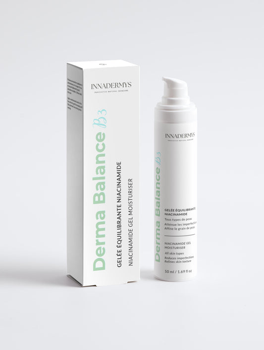 Flacon et boite Gelée équilibrante niacinamide Derma Balance B3 Innadermys