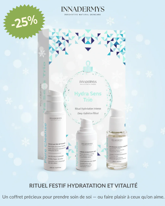 Hydra Sens Trio Rituel Hydratation intense Innadermys avec Huile lactée nettoyante, Crème hydratante de jour et Gel booster double hydratation